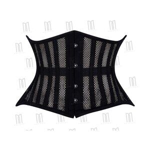 Fishnet Corset 3 Layers Underbust Cotton Boning Curvy Fit Black